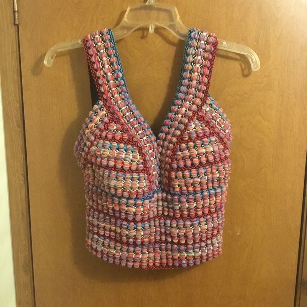 Multicolor Pink Crochet Crop Top with Supportive Straps XXL